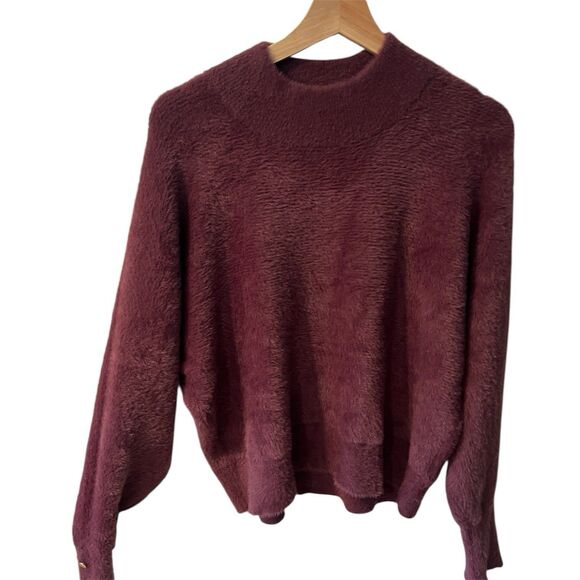 Bailey 44 Sweater Womens L Soft Fuzzy Mock Neck Pullover purple Feminine Career - Picture 1 of 8
